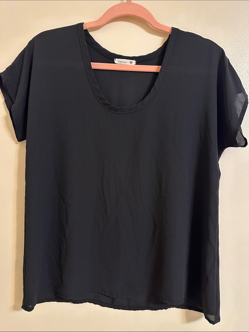 Soprano Black Short Sleeve Scoop Neck Tee